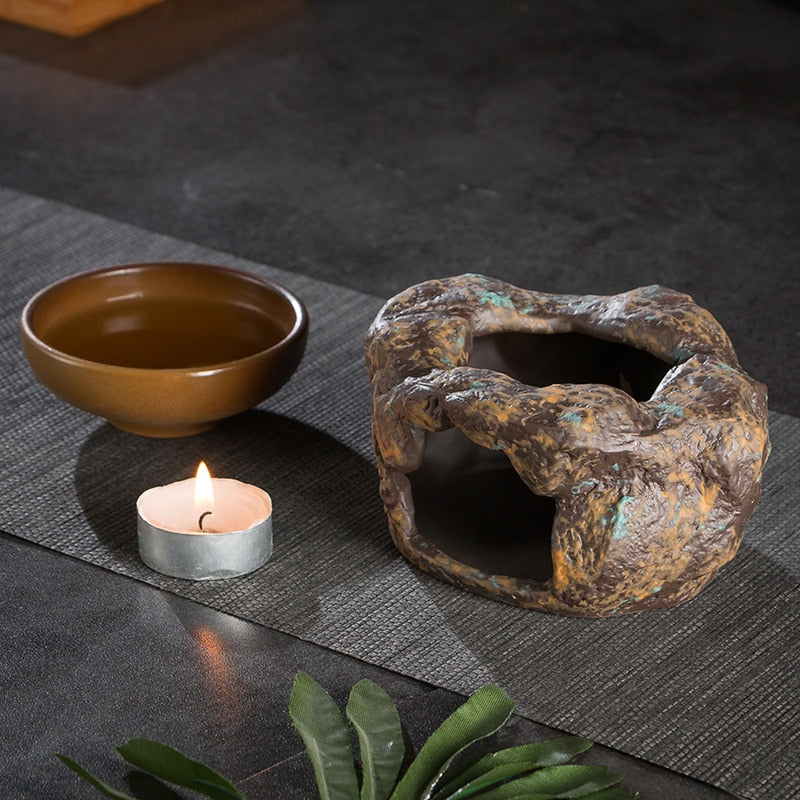 Stone Candle Heating Teacup Set With Base