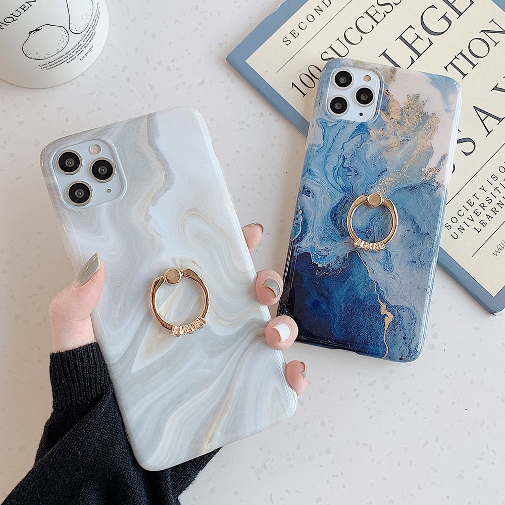 Marble Gradient iPhone Case With Ring