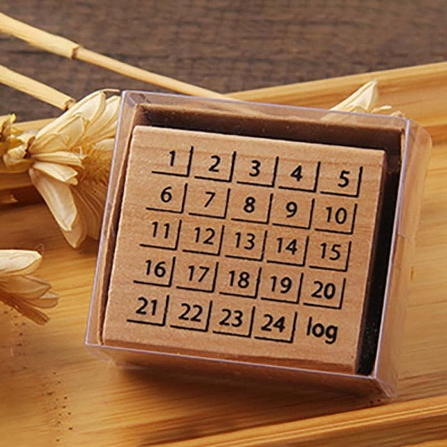 Wooden Alphabet Symbols Stamp Set.