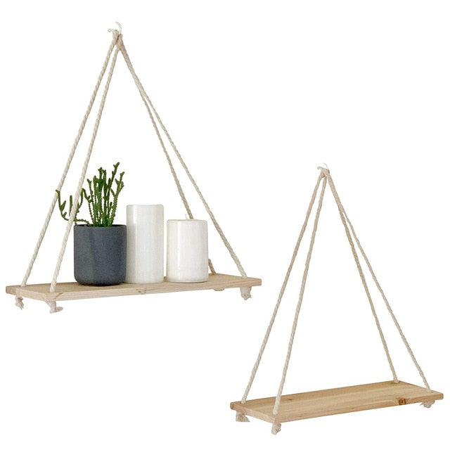 Wooden Rope Swing Shelf.