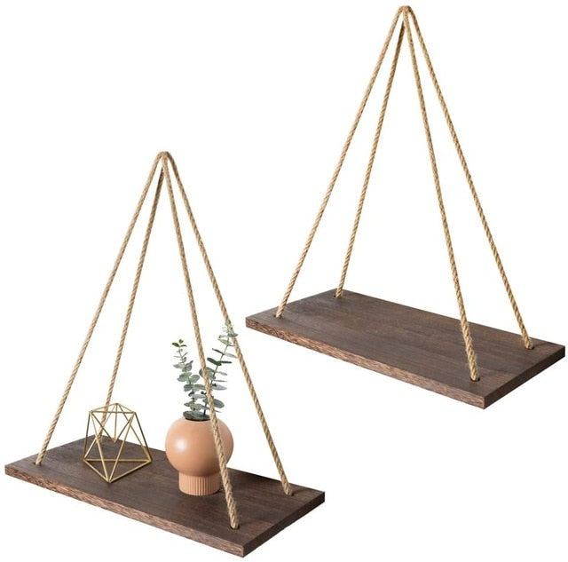 Wooden Rope Swing Shelf.