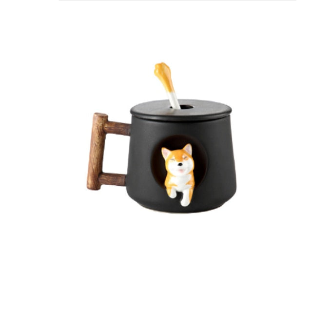 Shiba Inu Ceramic Mug Set with Lid and Spoon