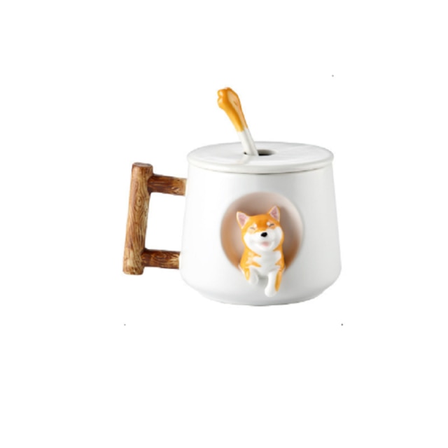 Shiba Inu Ceramic Mug Set with Lid and Spoon