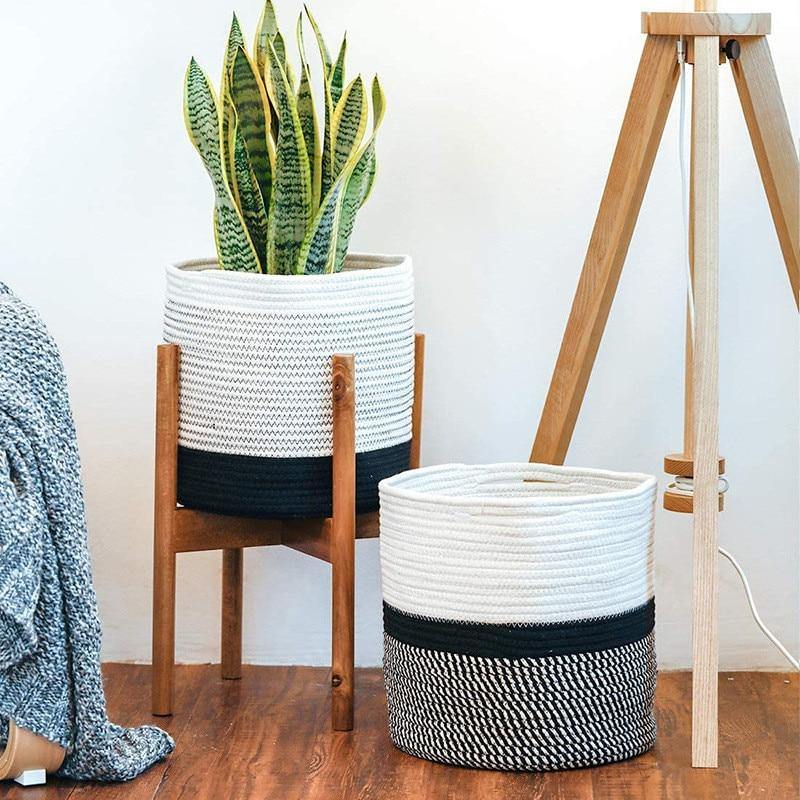 Hand-Woven Cotton Storage Basket.