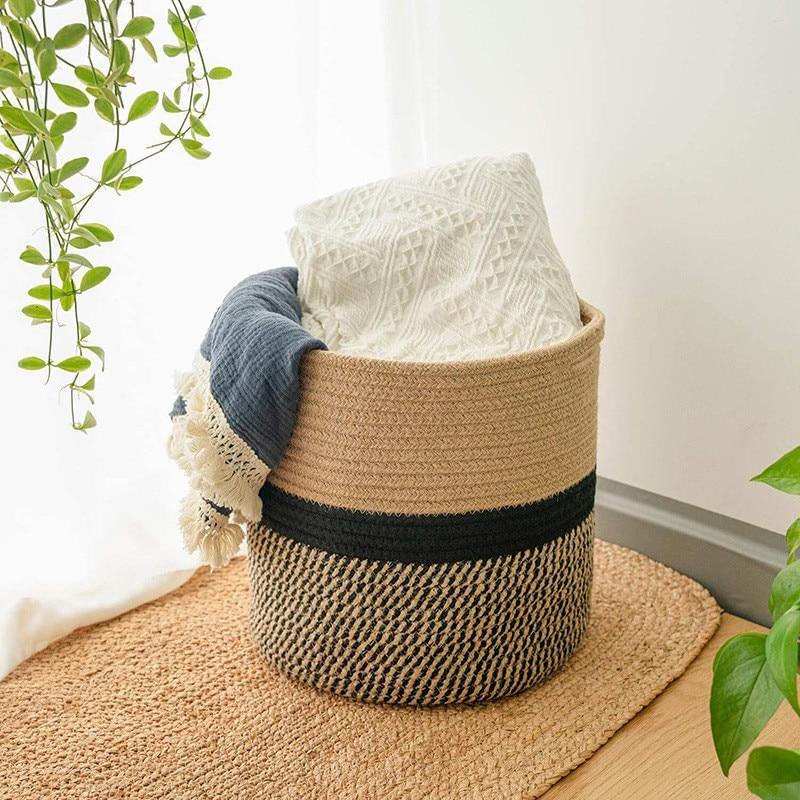 Hand-Woven Cotton Storage Basket.