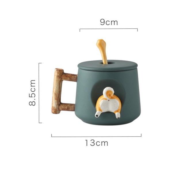 Shiba Inu Ceramic Mug Set with Lid and Spoon