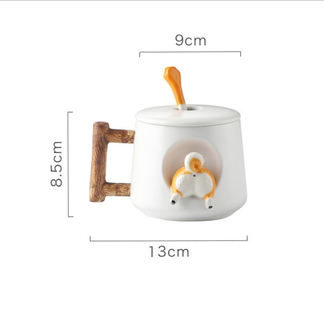 Shiba Inu Ceramic Mug Set with Lid and Spoon