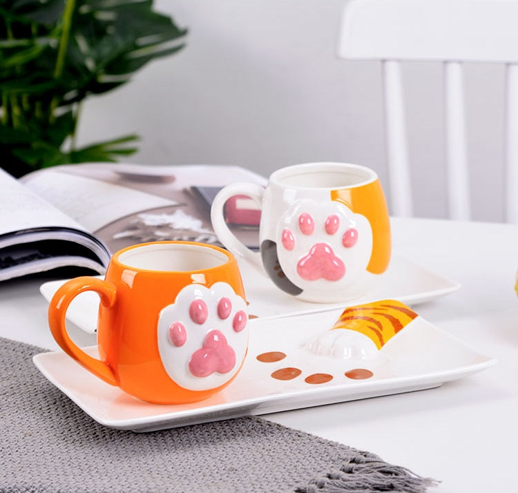 Ceramic Cat Paw Coffee Mug with Lid