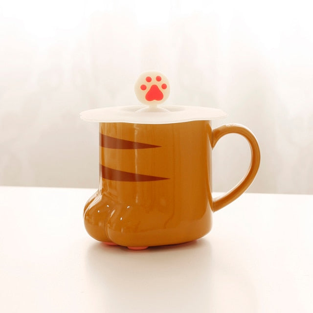 Ceramic Cat Paw Coffee Mug with Lid