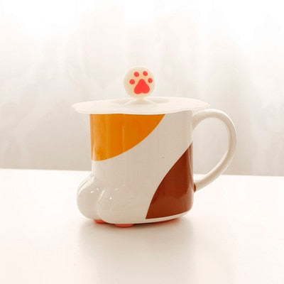 Ceramic Cat Paw Coffee Mug with Lid