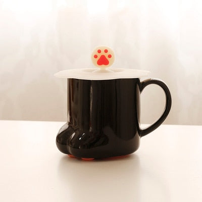 Ceramic Cat Paw Coffee Mug with Lid