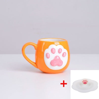 Ceramic Cat Paw Coffee Mug with Lid