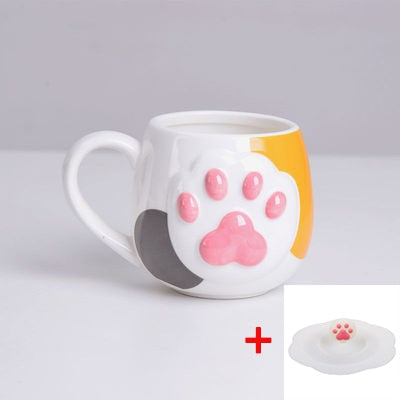 Ceramic Cat Paw Coffee Mug with Lid