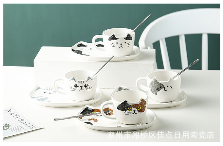 Japanese style cat ceramic cup set