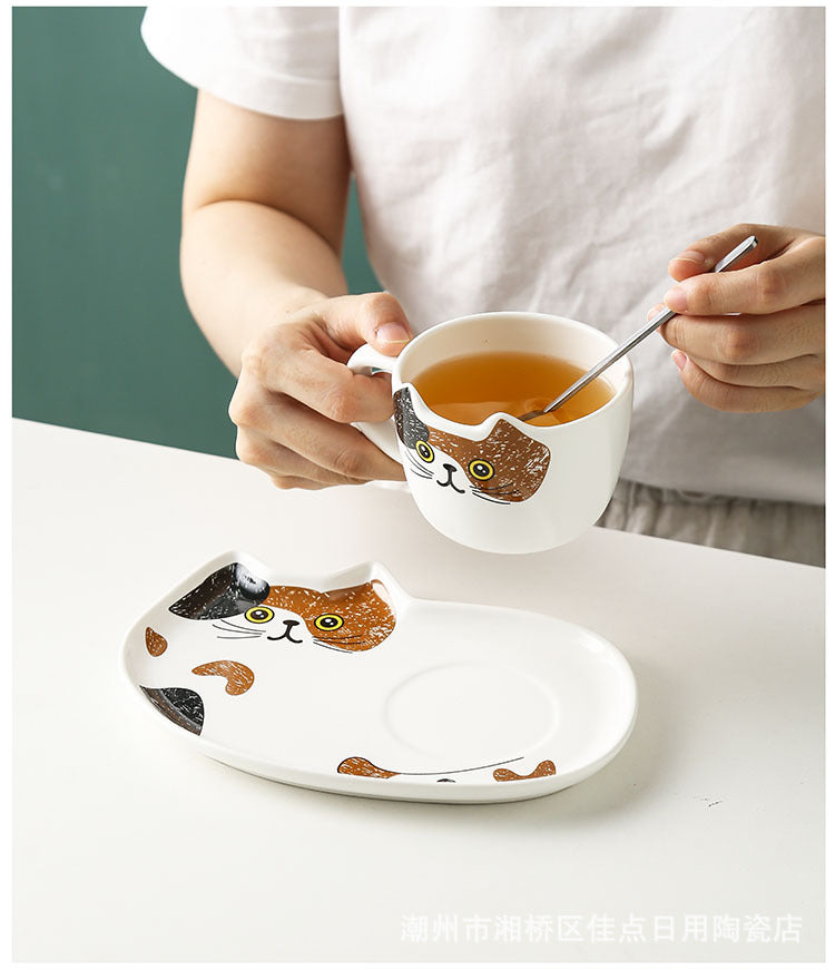 Japanese style cat ceramic cup set