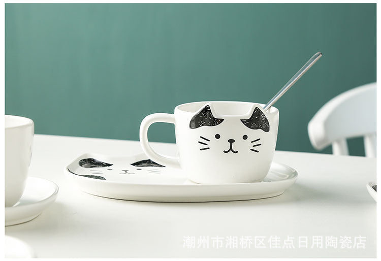 Japanese style cat ceramic cup set