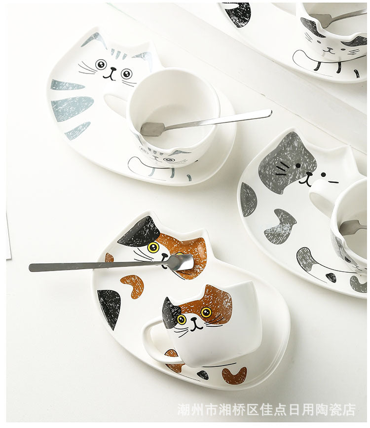 Japanese style cat ceramic cup set